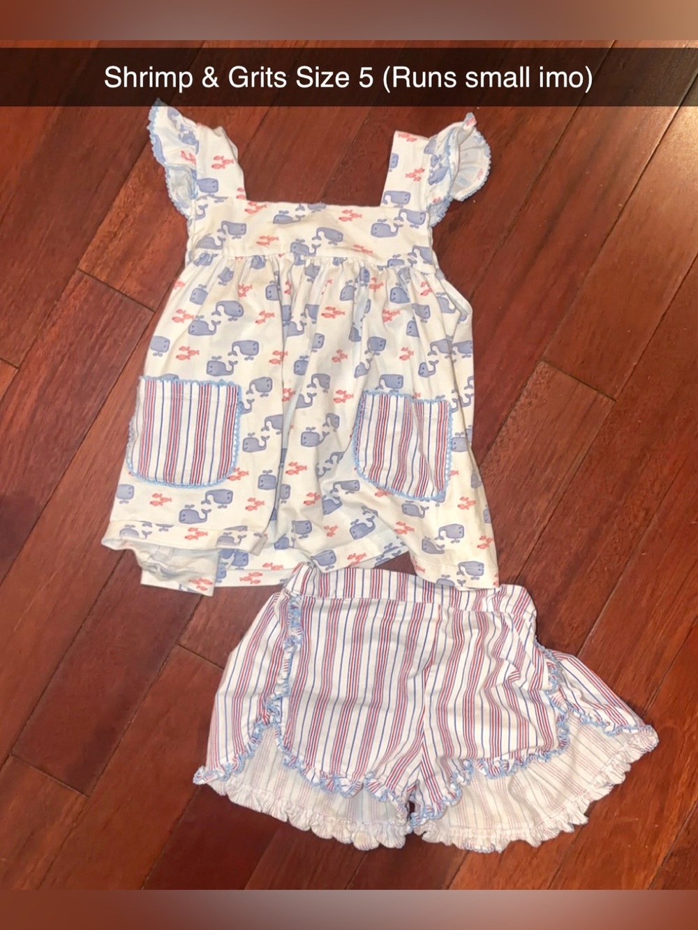Shrimp & Grits Girls Whale Print Set in Blue & Pink